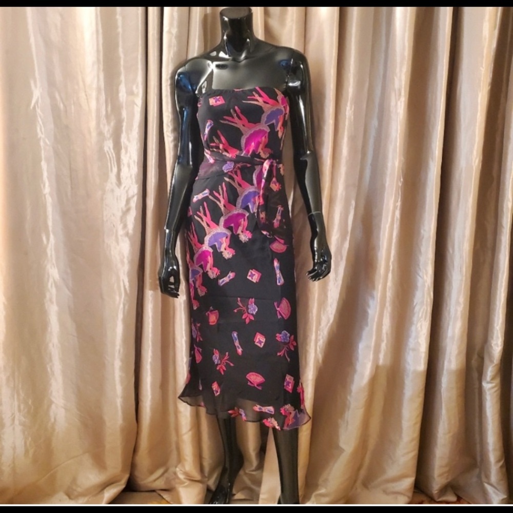 VINTAGE BETSEY JOHNSON SILK STRAPLESS BALLERINA MIDI DRESS 90s y2k FAIRYCORE - Picture 1 of 10